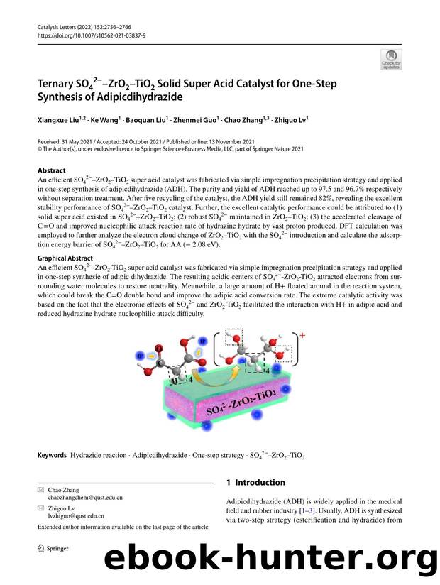 Ternary SO42-âZrO2âTiO2 Solid Super Acid Catalyst for One-Step Synthesis of Adipicdihydrazide by Xiangxue Liu & Ke Wang & Baoquan Liu & Zhenmei Guo & Chao Zhang & Zhiguo Lv