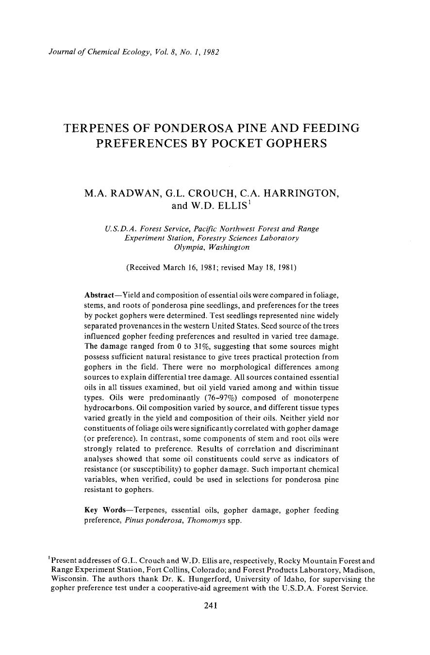 Terpenes of ponderosa pine and feeding preferences by pocket gophers by Unknown