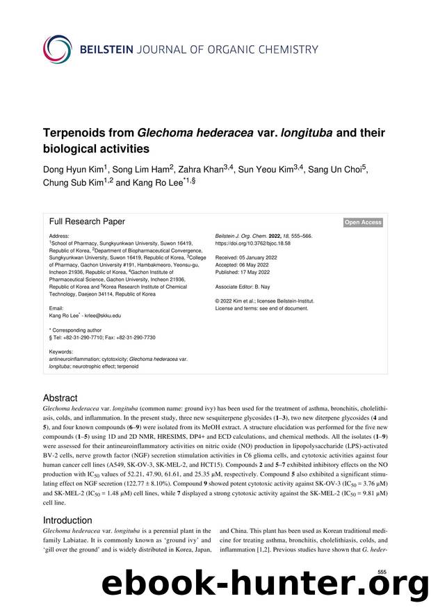 Terpenoids from Glechoma hederacea var. longituba and their biological activities by Dong Hyun Kim Song Lim Ham Zahra Khan Sun Yeou Kim Sang Un Choi Chung Sub Kim Kang Ro Lee
