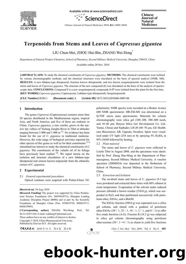 Terpenoids from Stems and Leaves of Cupressus gigantea by Chun-Mei LIU & Hui-Bin ZHOU & Wei-Dong ZHANG
