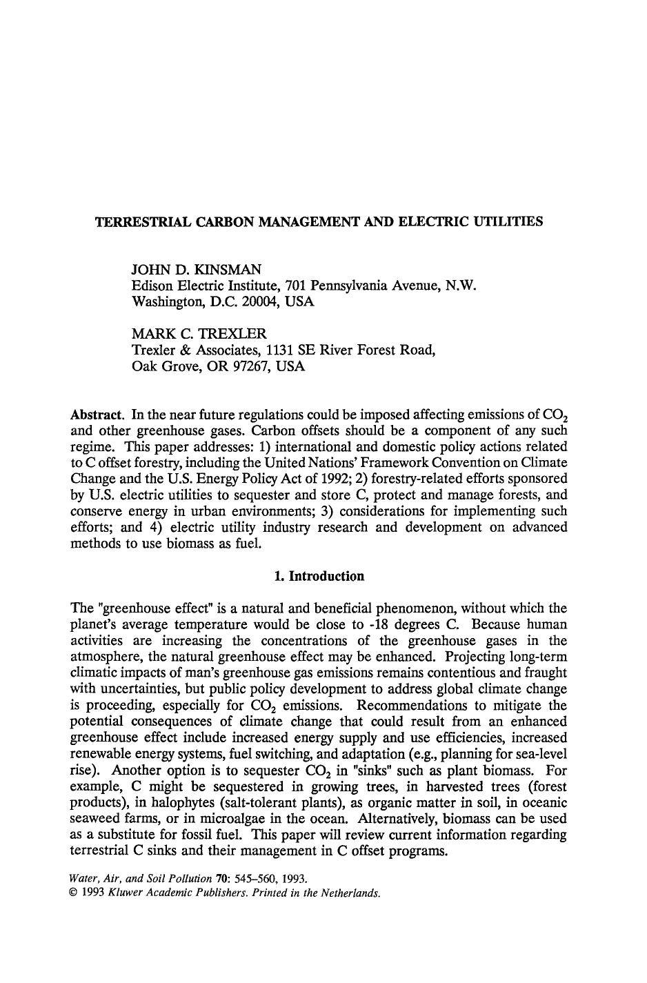 Terrestrial carbon management and electric utilities by Unknown