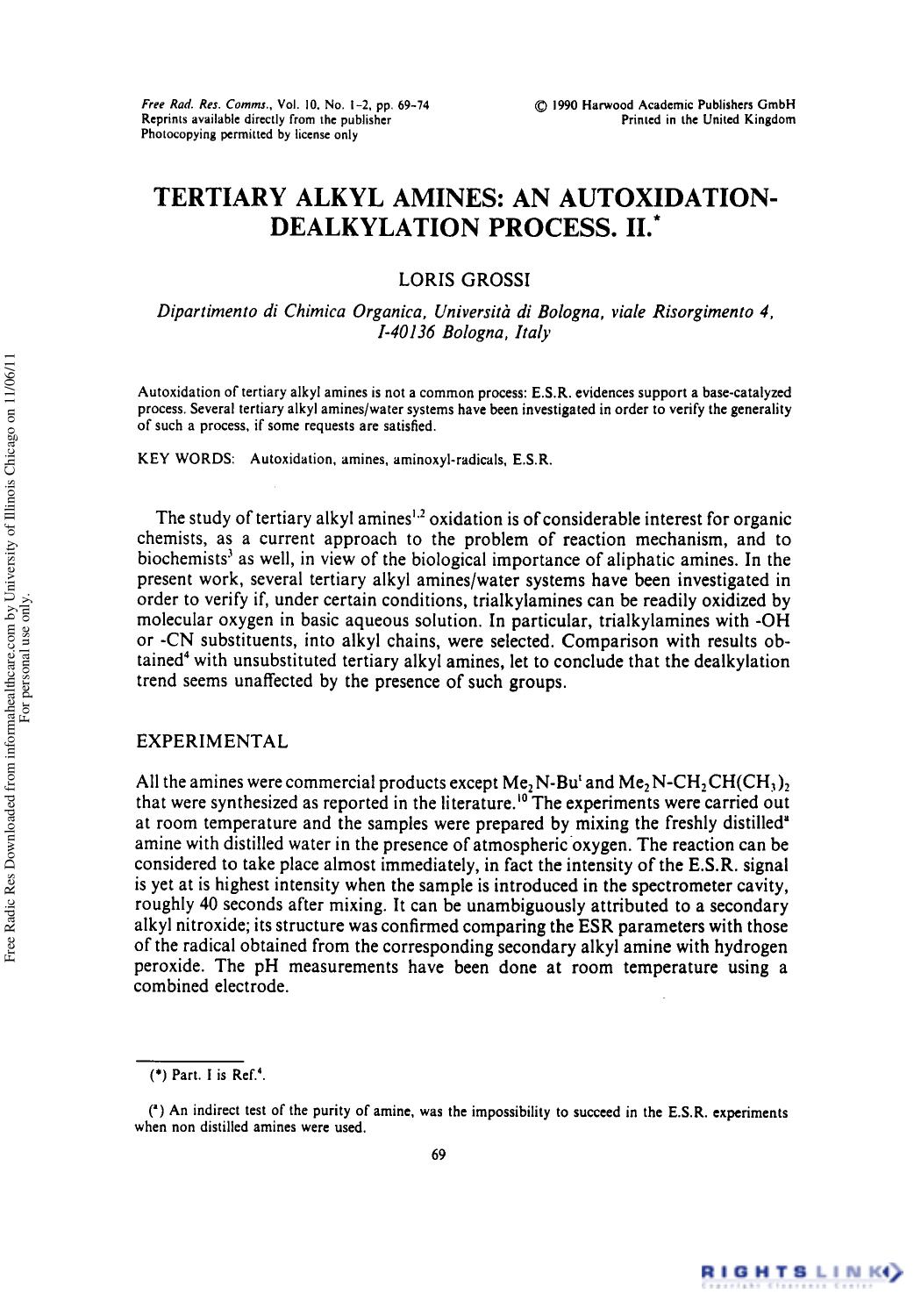 Tertiary Alkyl Amines: An Autoxidation-Dealkylation Process. II by Loris Grossi