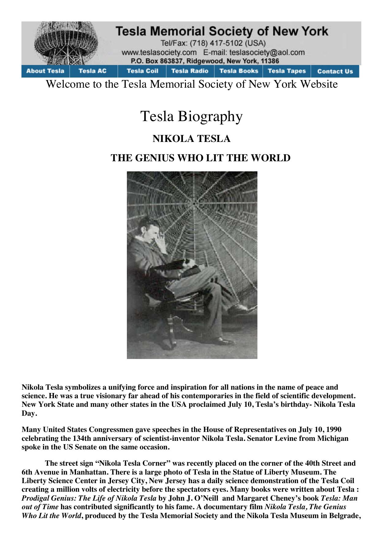 Tesla's Biography by umbriel
