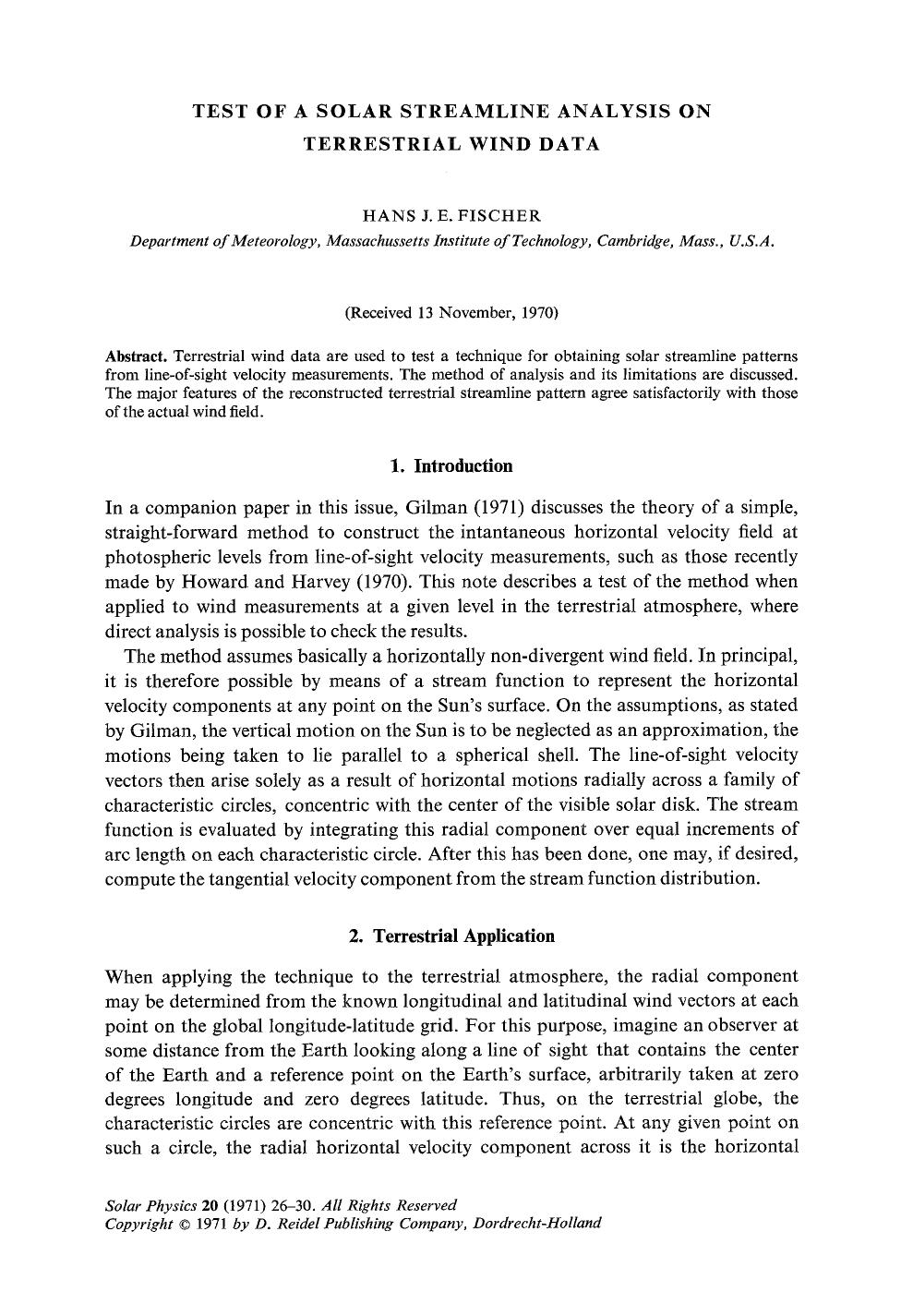Test of a solar streamline analysis on terrestrial wind data by Unknown