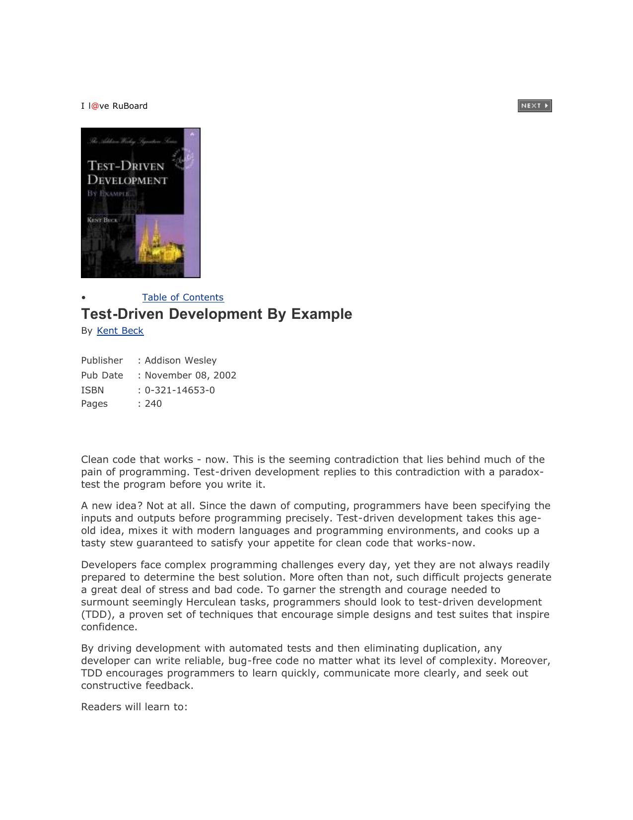 Test-Driven Development By Example by Kent Beck (2002)