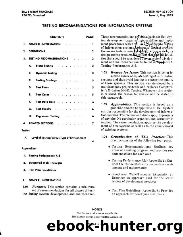 Testing Recommendations for Information Systems by Bellcore