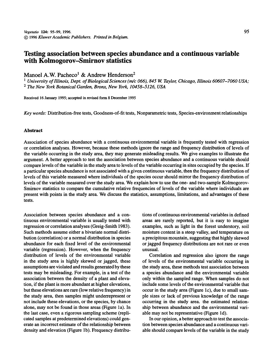 Testing association between species abundance and a continuous variable with Kolmogorov-Smirnov statistics by Unknown