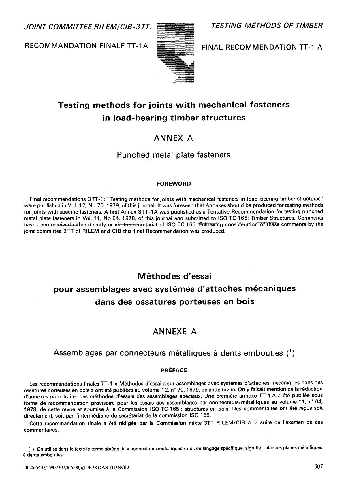 Testing methods for joints with mechanical fasteners in load-bearing timber structures by Unknown