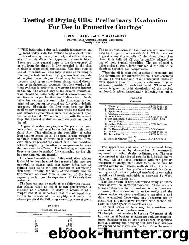 Testing of drying oils: Preliminary evaluation for use in protective coatings by Unknown