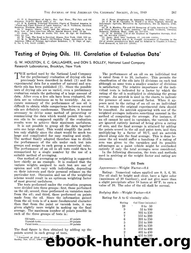 Testing of drying oils. III. Correlation of evaluation data by Unknown