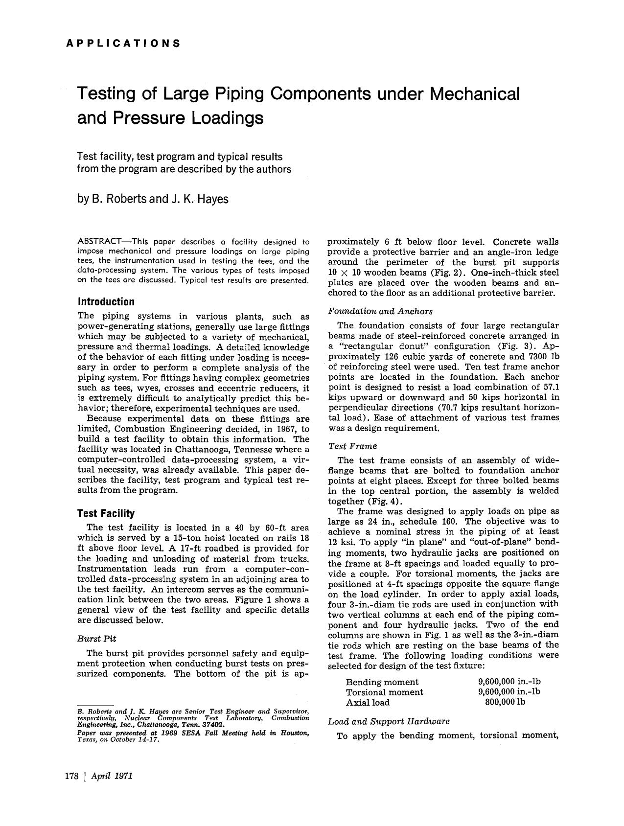 Testing of large piping components under mechanical and pressure loadings by Unknown