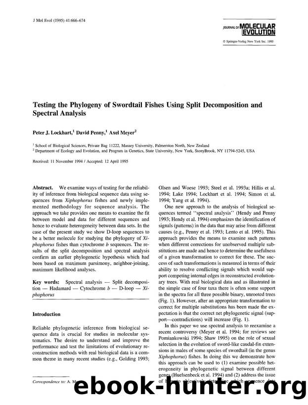 Testing the phylogeny of swordtail fishes using split decomposition and spectral analysis by Unknown