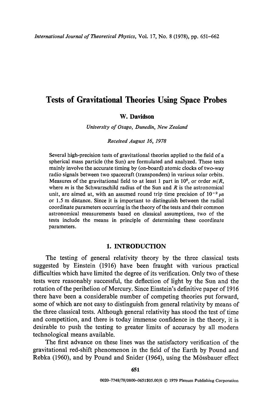 Tests of gravitational theories using space probes by Unknown