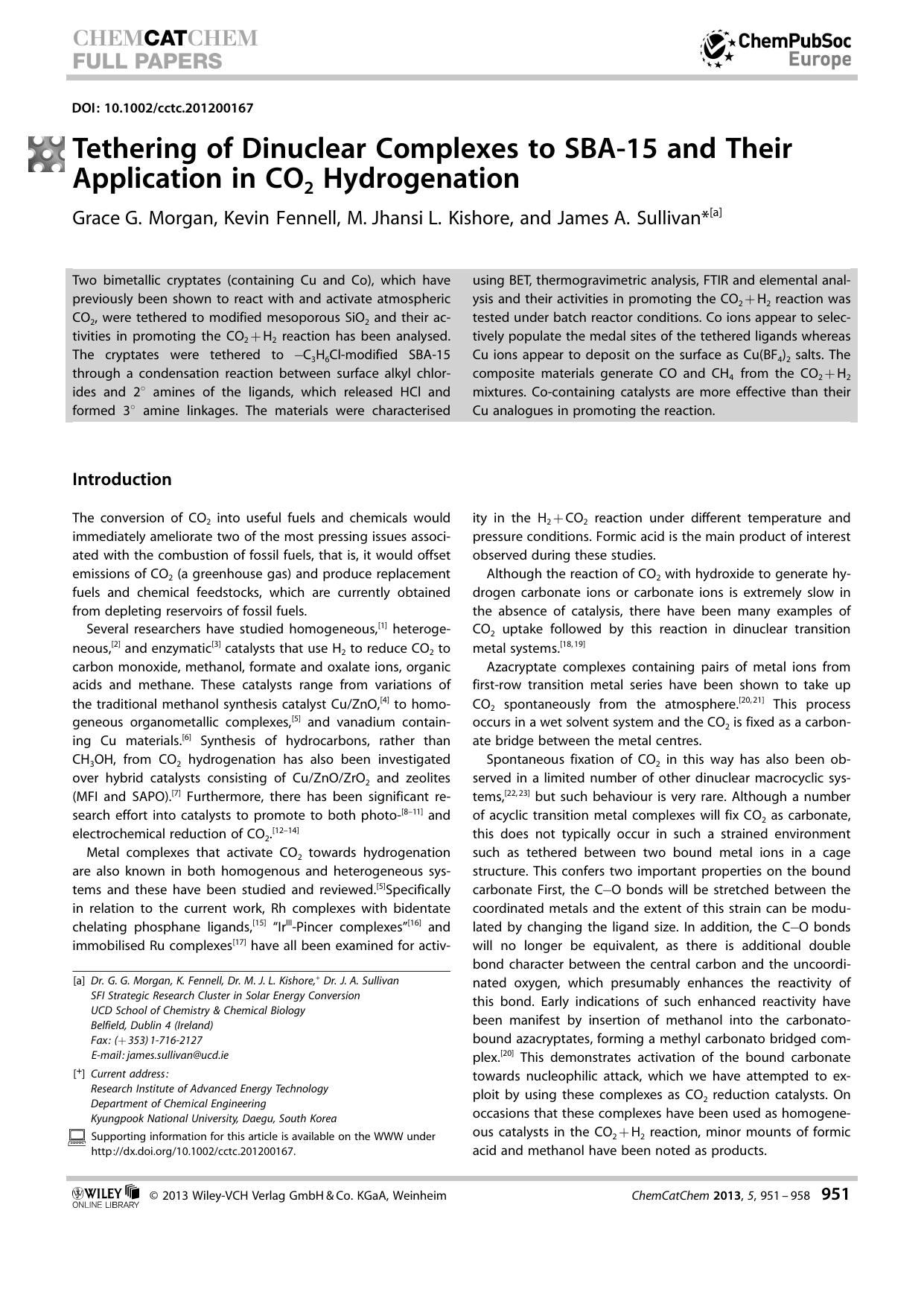 Tethering of Dinuclear Complexes to SBA15 and Their Application in CO2 Hydrogenation by Unknown