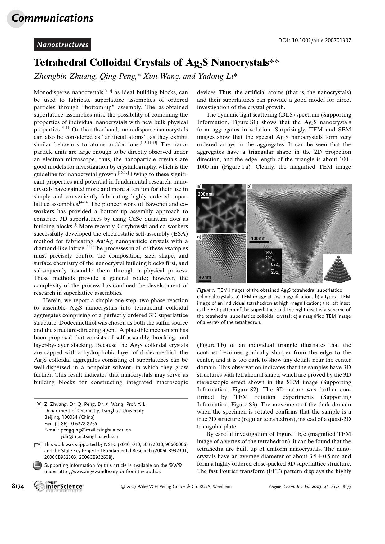 Tetrahedral Colloidal Crystals of Ag2S Nanocrystals by Unknown