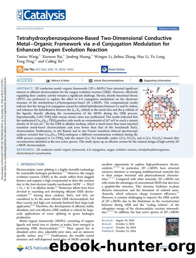 Tetrahydroxybenzoquinone-Based Two-Dimensional Conductive MetalâOrganic Framework via Ï-d Conjugation Modulation for Enhanced Oxygen Evolution Reaction by unknow