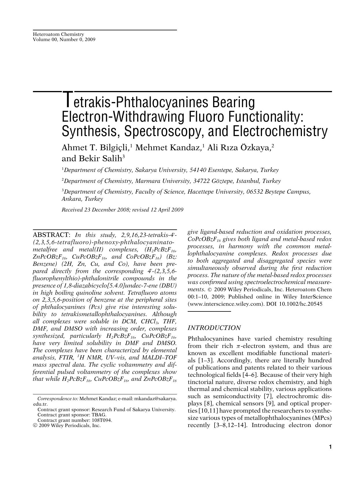 Tetrakis-phthalocyanines bearing electron-withdrawing fluoro functionality: Synthesis, spectroscopy, and electrochemistry by Unknown