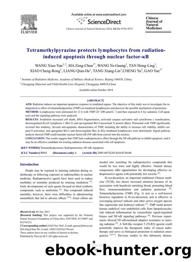 Tetramethylpyrazine protects lymphocytes from radiation-induced apoptosis through nuclear factor-ÃÂºB by unknow