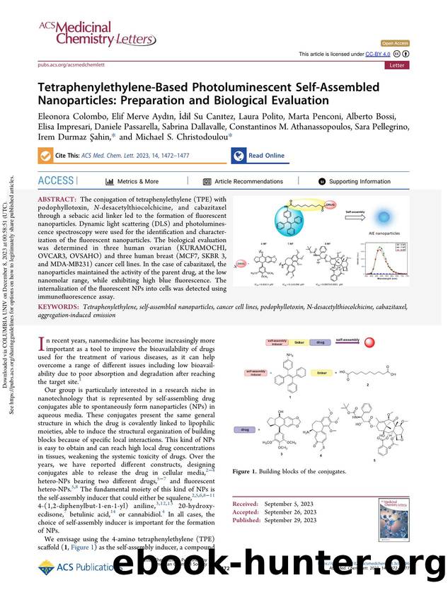 Tetraphenylethylene-Based Photoluminescent Self-Assembled Nanoparticles: Preparation and Biological Evaluation by unknow