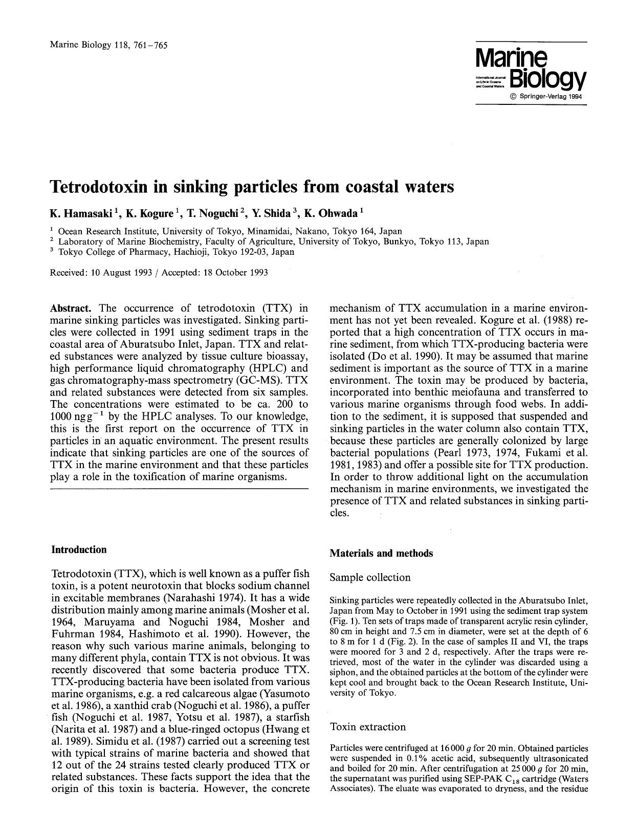 Tetrodotoxin in sinking particles from coastal waters by Unknown