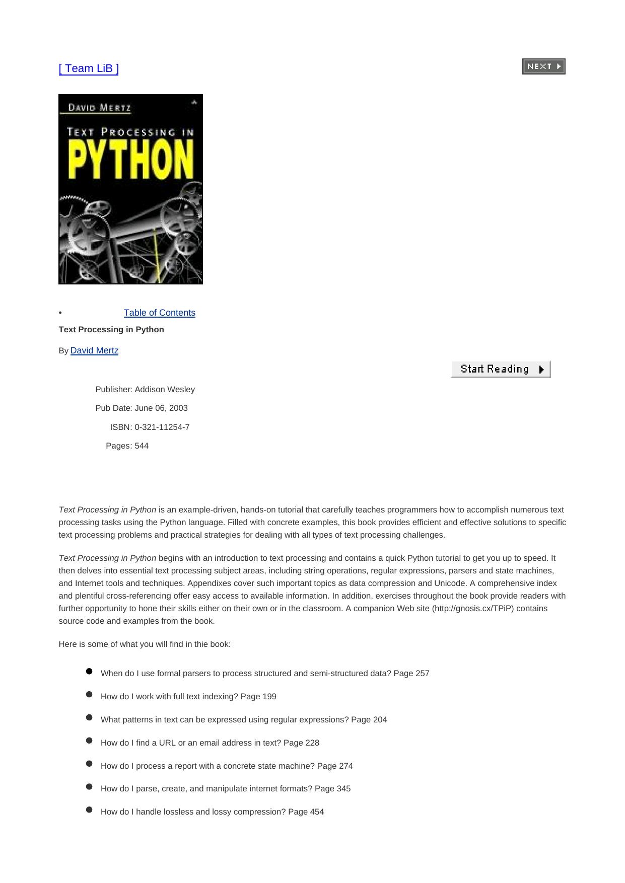 Text Processing in Python by Unknown