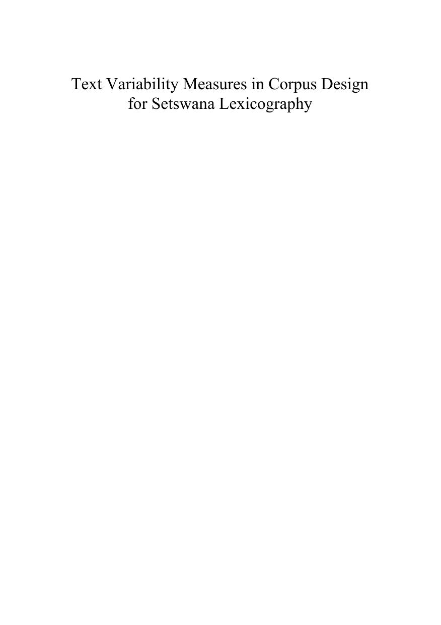 Text Variability Measures in Corpus Design for Setswana Lexicography by Thapelo J. Otlogetswe