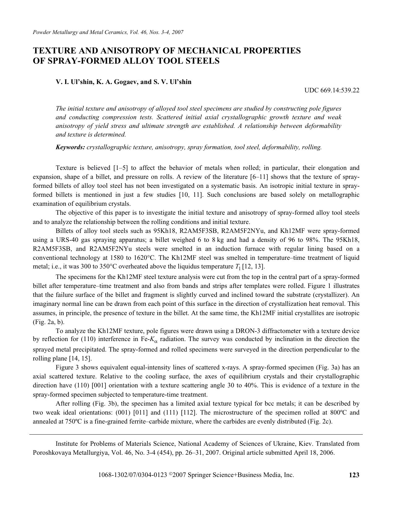 Texture and anisotropy of mechanical properties of spray-formed alloy tool steels by Unknown