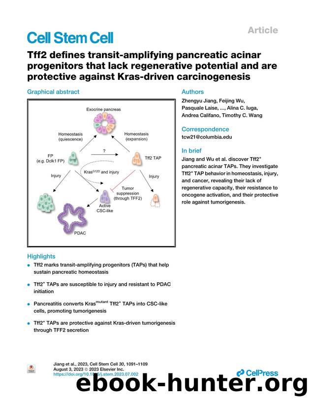 Tff2 defines transit-amplifying pancreatic acinar progenitors that lack regenerative potential and are protective against Kras-driven carcinogenesis by unknow