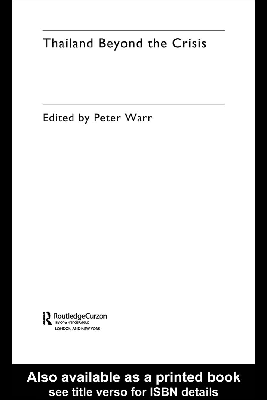 Thailand Beyond the Crisis by Peter Warr