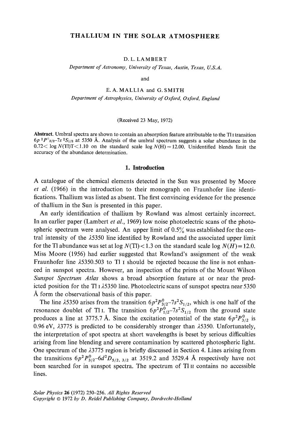 Thallium in the solar atmosphere by Unknown