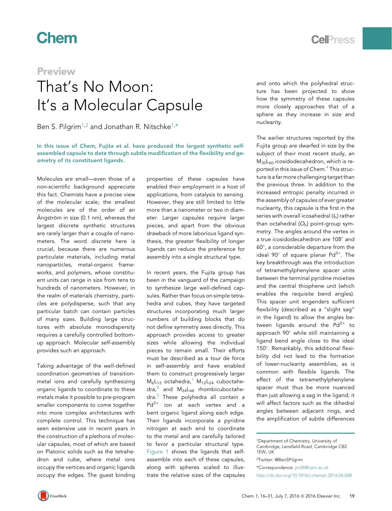 That's No Moon: It's a Molecular Capsule by Ben S. Pilgrim & Jonathan R. Nitschke