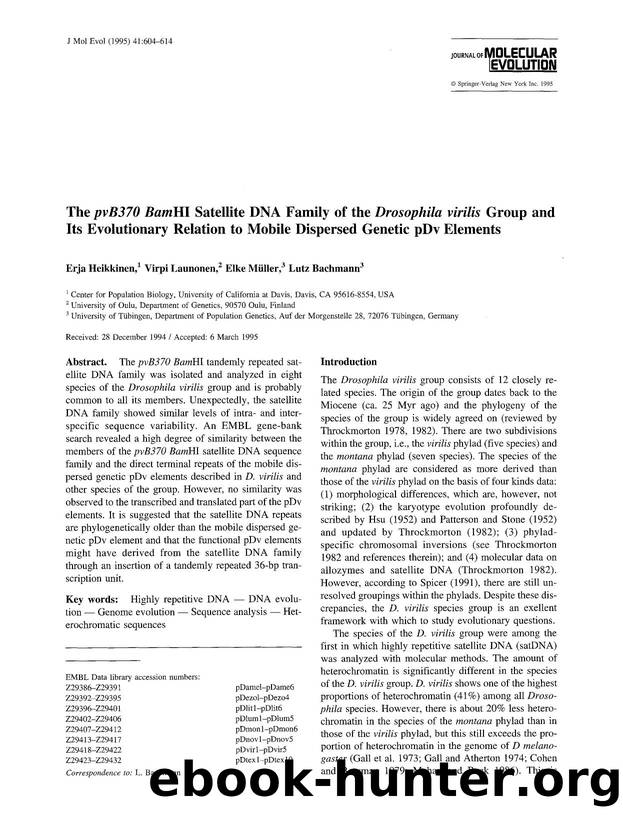 The  <Emphasis Type="Italic">pvB370 Bam <Emphasis>HI satellite DNA family of the  <Emphasis Type="Italic">Drosophila virilis <Emphasis> group and its evolutionary relation to mobil by Unknown
