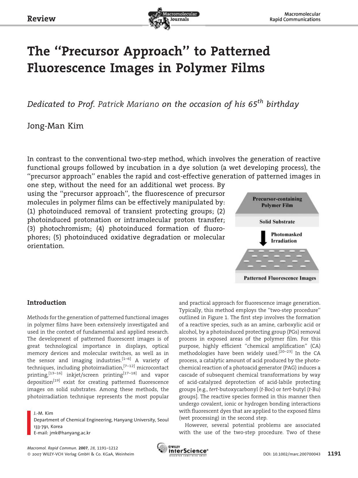 The "Precursor Approach" to Patterned Fluorescence Images in Polymer Films by Unknown