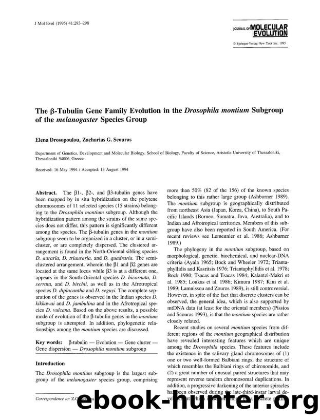 The β-tubulin gene family evolution in the <Emphasis Type="Italic">Drosophila montium <Emphasis> subgroup of the <Emphasis Type="Italic">melanogaster <Emphasis> species group by Unknown