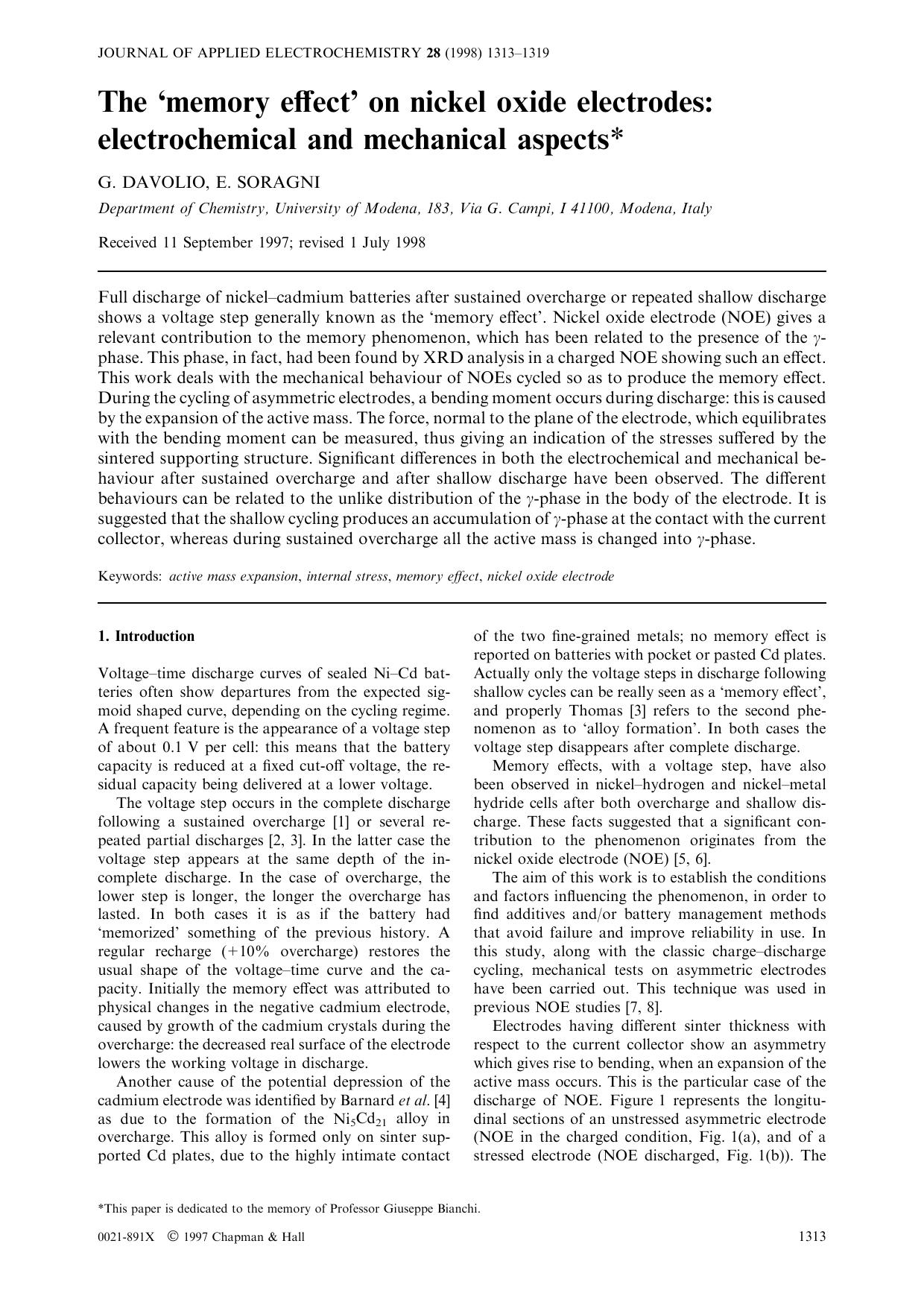 The &#x2018;memory effect&#x2019; on nickel oxide electrodes:electrochemical and mechanical aspects by Unknown