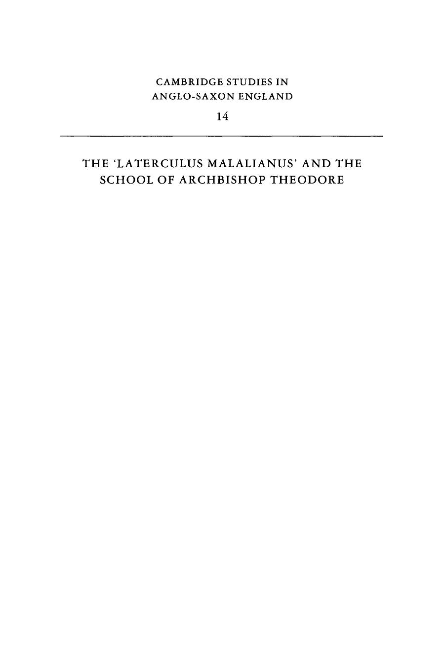 The 'Laterculus Malalianus' and the School of Archbishop Theodore by Jane Stevenson