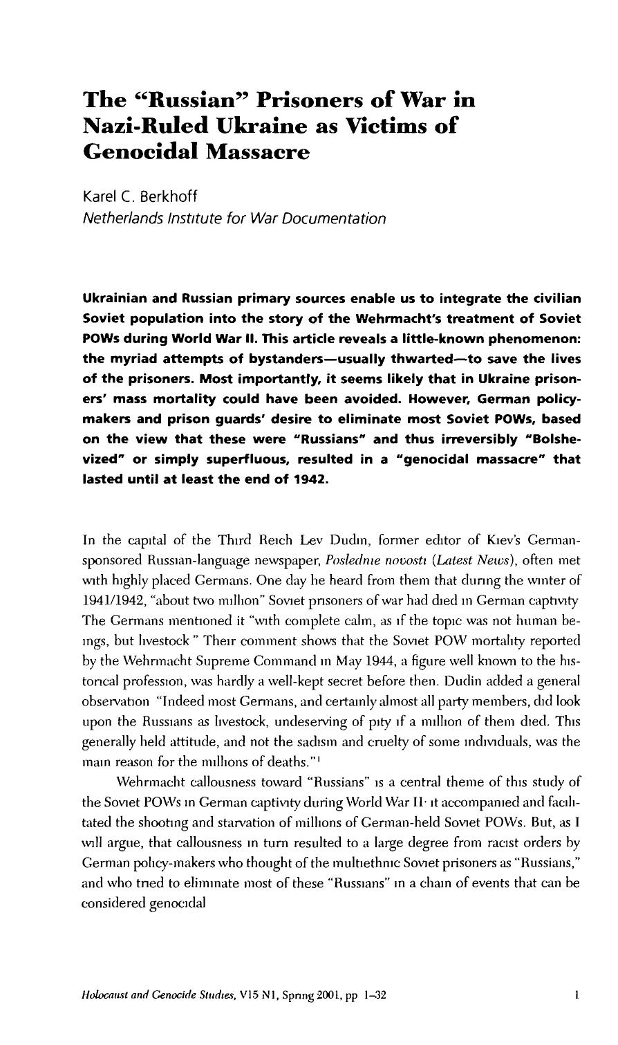 The 'Russian' Prisoners of War in Nazi-ruled Ukraine as Victims of Genocidal Massacre by Unknown