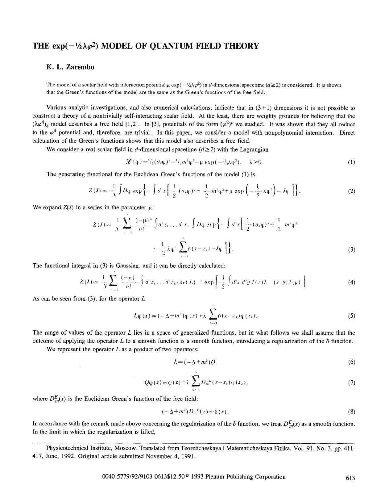 The (-12&#x03BB;&#x03D5; <Superscript>2 <Superscript>) model of quantum field theory by Unknown