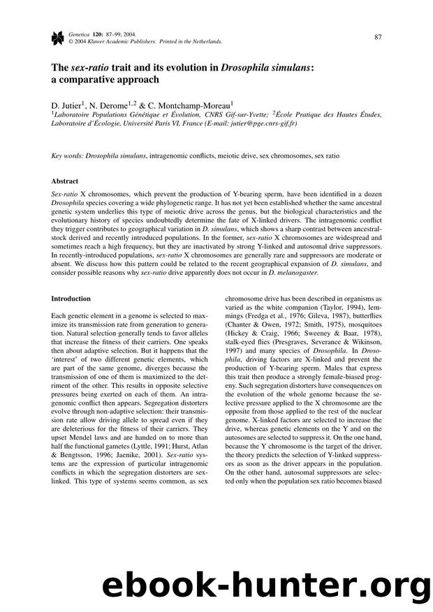The <Emphasis Type="Italic">Sex-Ratio<Emphasis> Trait and its Evolution in <Emphasis Type="Italic">Drosophila Simulans<Emphasis>: A Comparative Approach by Unknown