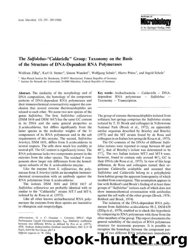 The <Emphasis Type="Italic">Sulfolobus-&#x201C;Caldariella&#x201D;<Emphasis> group: Taxonomy on the basis of the structure of DNA-dependent RNA polymerases by Unknown