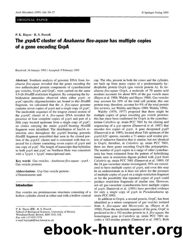 The <Emphasis Type="Italic">gvpAC <Emphasis> cluster of <Emphasis Type="Italic">Anabaena flos-aquae <Emphasis> has multiple copies of a gene encoding GvpA by Unknown