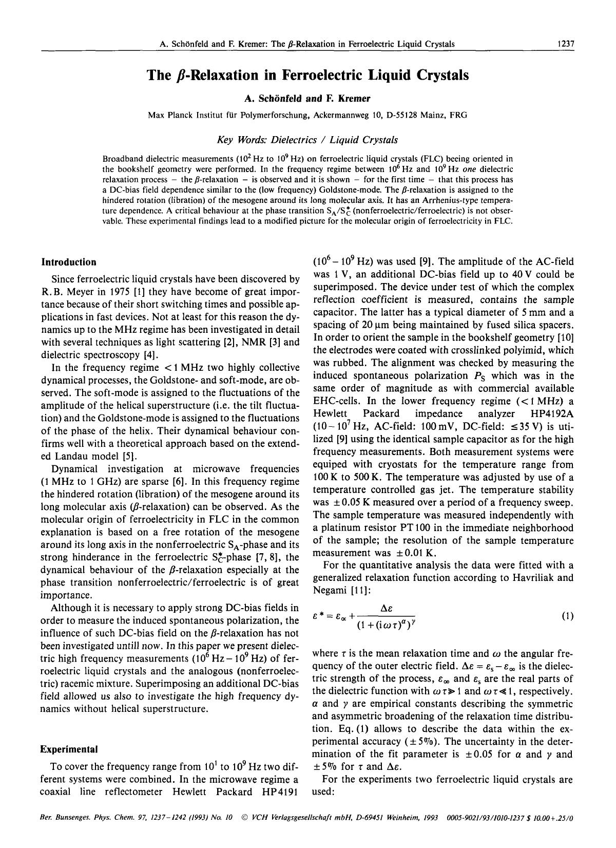 The [beta]-Relaxation in Ferroelectric Liquid Crystals by Unknown