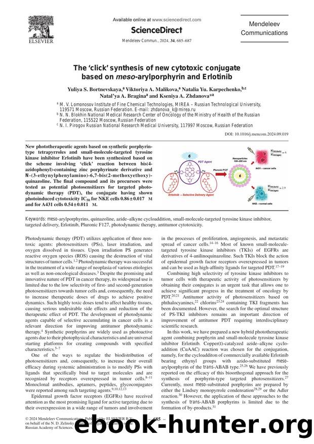 The âclickâ synthesis of new cytotoxic conjugate based on meso-arylporphyrin and Erlotinib by unknow