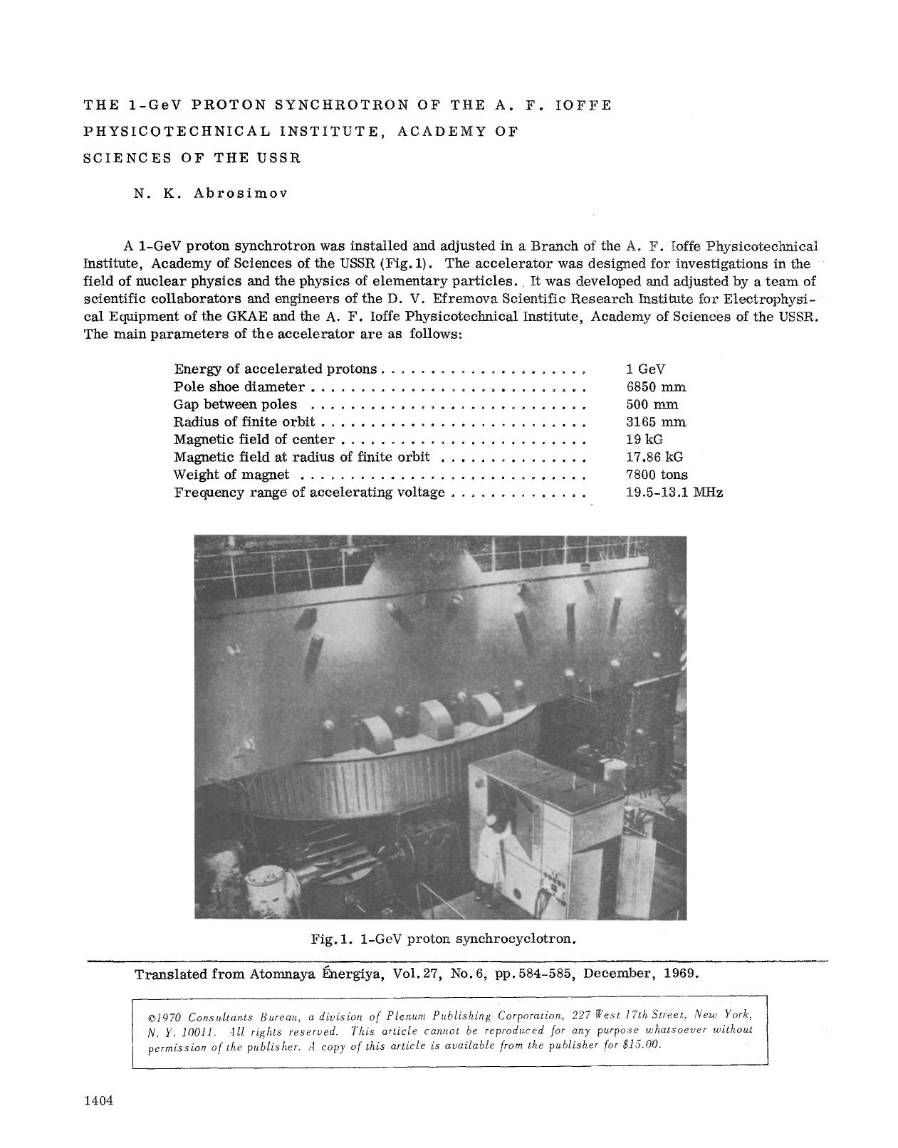The 1-GeV proton synchrotron of the A. F. Ioffe physicotechnical institute, Academy of Sciences of the USSR by Unknown