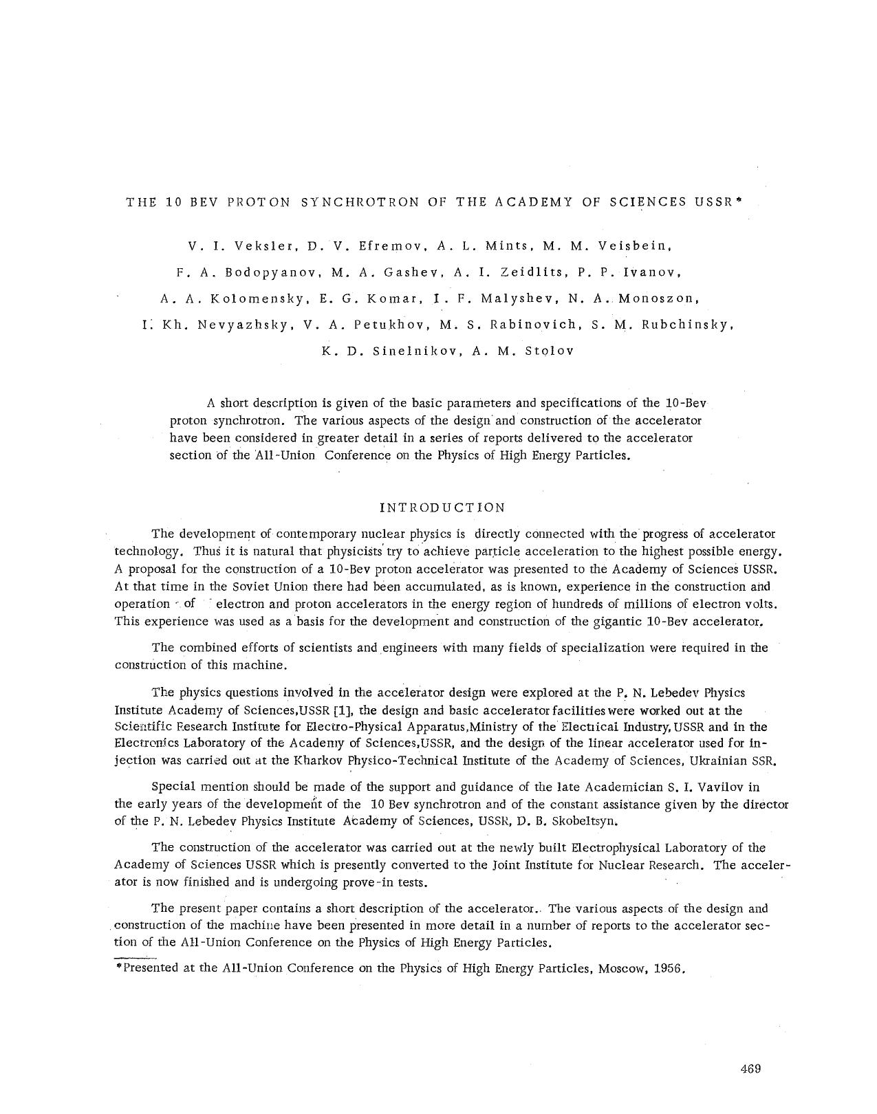 The 10 Bev proton synchrotron of the Academy of Sciences USSR by Unknown