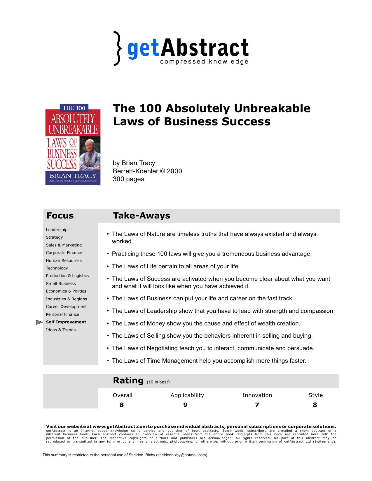 The 100 Absolutely Unbreakable Laws of Business Success by getAbstract