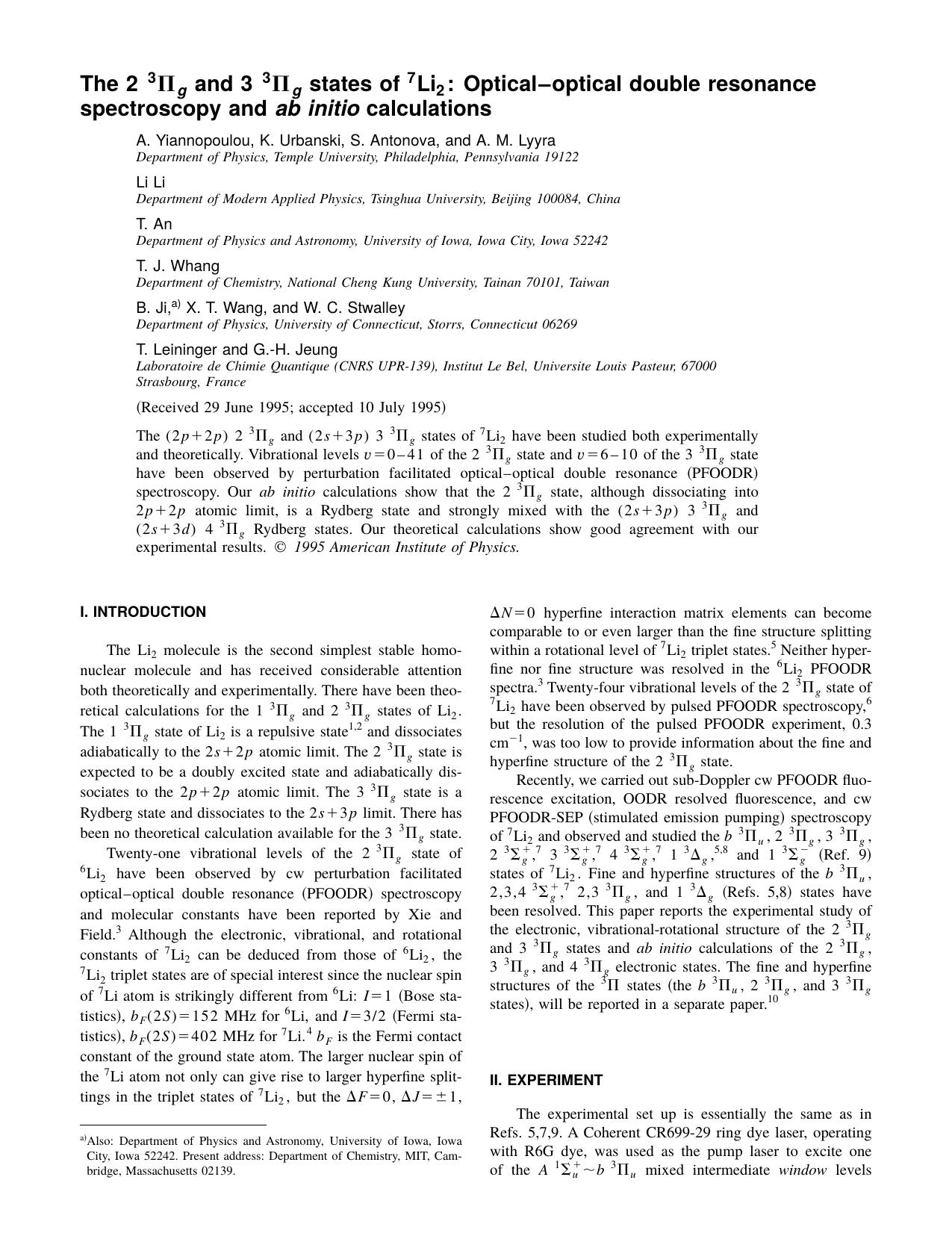 The 2 3 P g and 3 3 P g states of 7 Li2 : Optical-optical double resonance spectroscopy and ab initio calculations by unknow