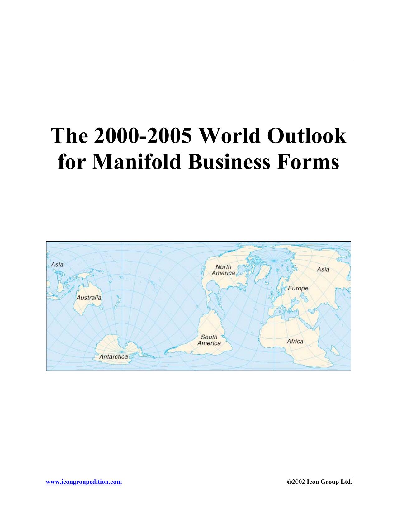 The 2000-2005 World Outlook for Manifold Business Forms (Strategic Planning Series) by Research Group The Manifold Business Forms Research Group