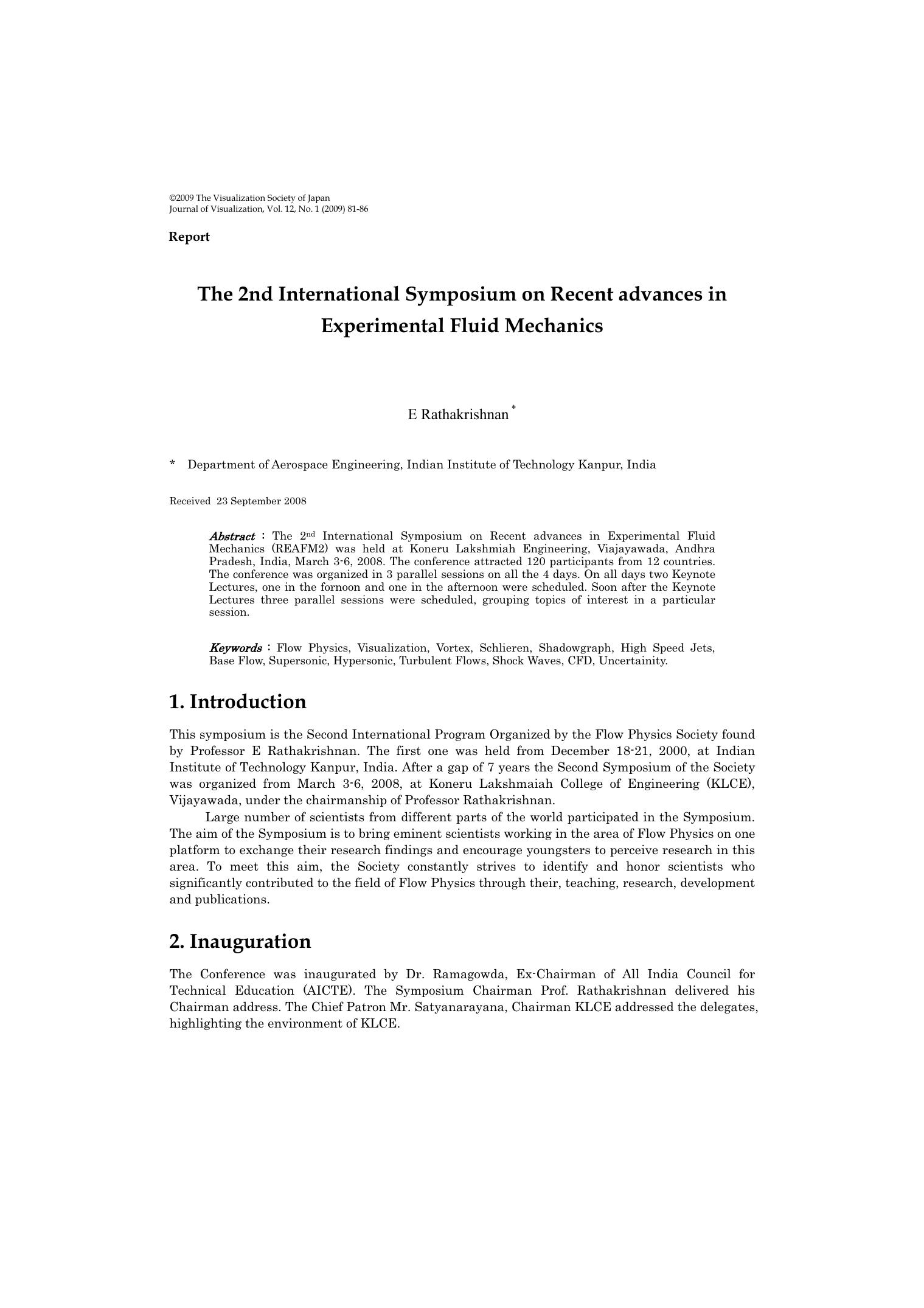 The 2nd International Symposium on Recent advances in Experimental Fluid Mechanics by Unknown