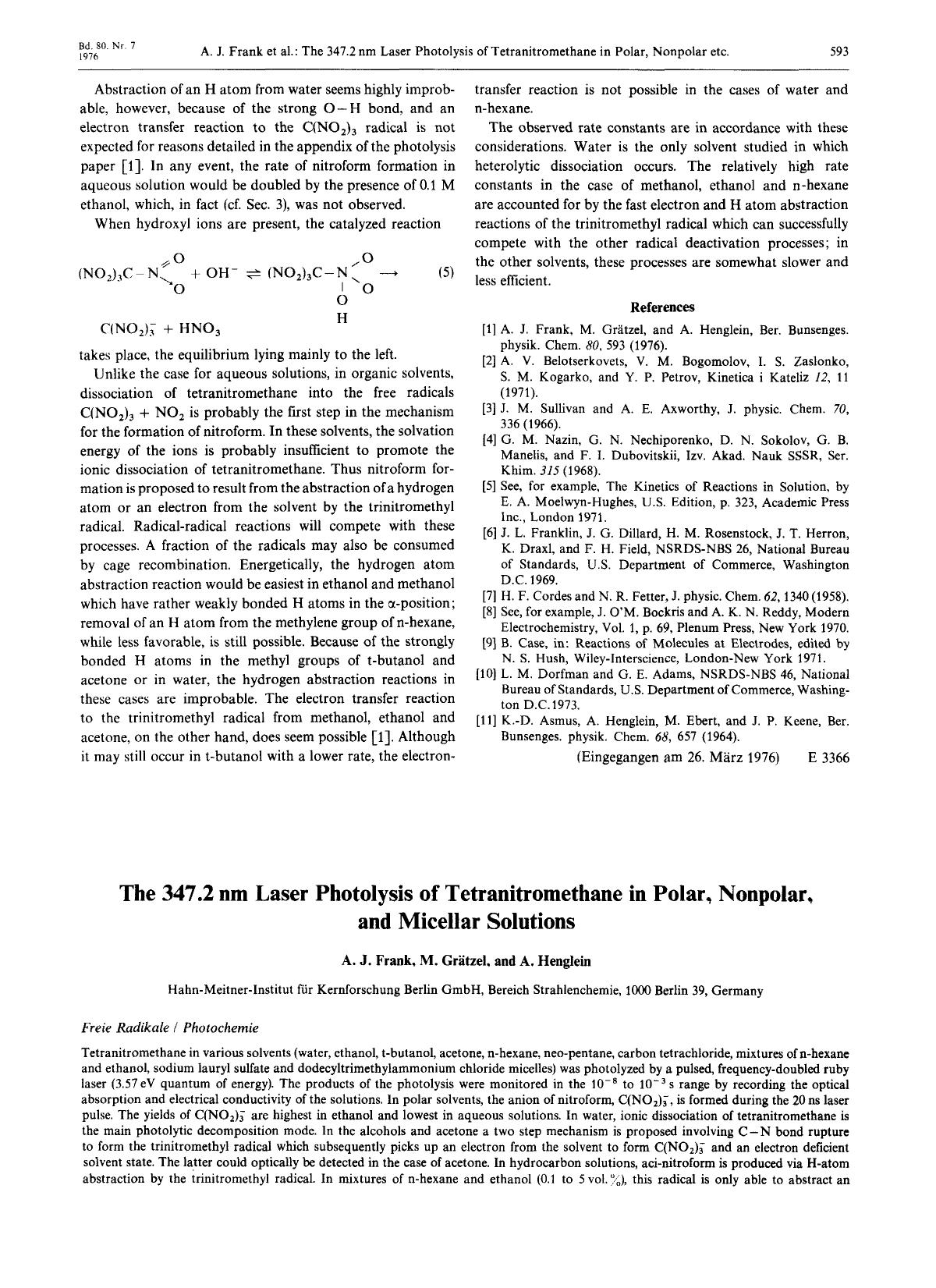 The 347.2 nm Laser Photolysis of Tetranitromethane in Polar, Nonpolar, and Micellar Solutions by Unknown